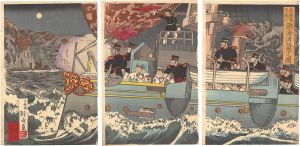 経茂「我艦隊月夜ニ渤海湾攻撃之図」
