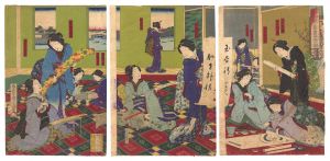 国周「両国中村樓 琴碁書画の図」