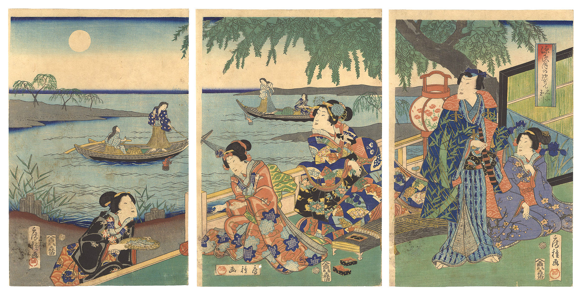 Fusatane “Genji Viewing the Moon at the Famous Jewel River”
