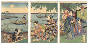 Fusatane / Genji Viewing the Moon at the Famous Jewel River [源氏月の姿見　名所玉川]