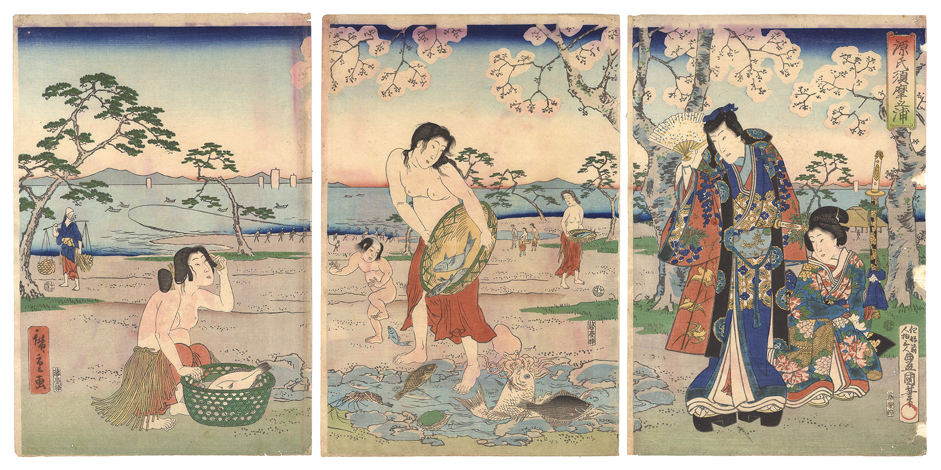 Toyokuni III and Hiroshige I “Prince Genji at Suma Bay”