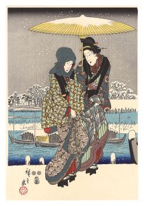 Hiroshige I / Famous Places in Edo: Views of the Four Seasons / The Sumida River in Snow 【Reproduction】 [江戸名所四季の眺　隅田川雪中の図【復刻版】]