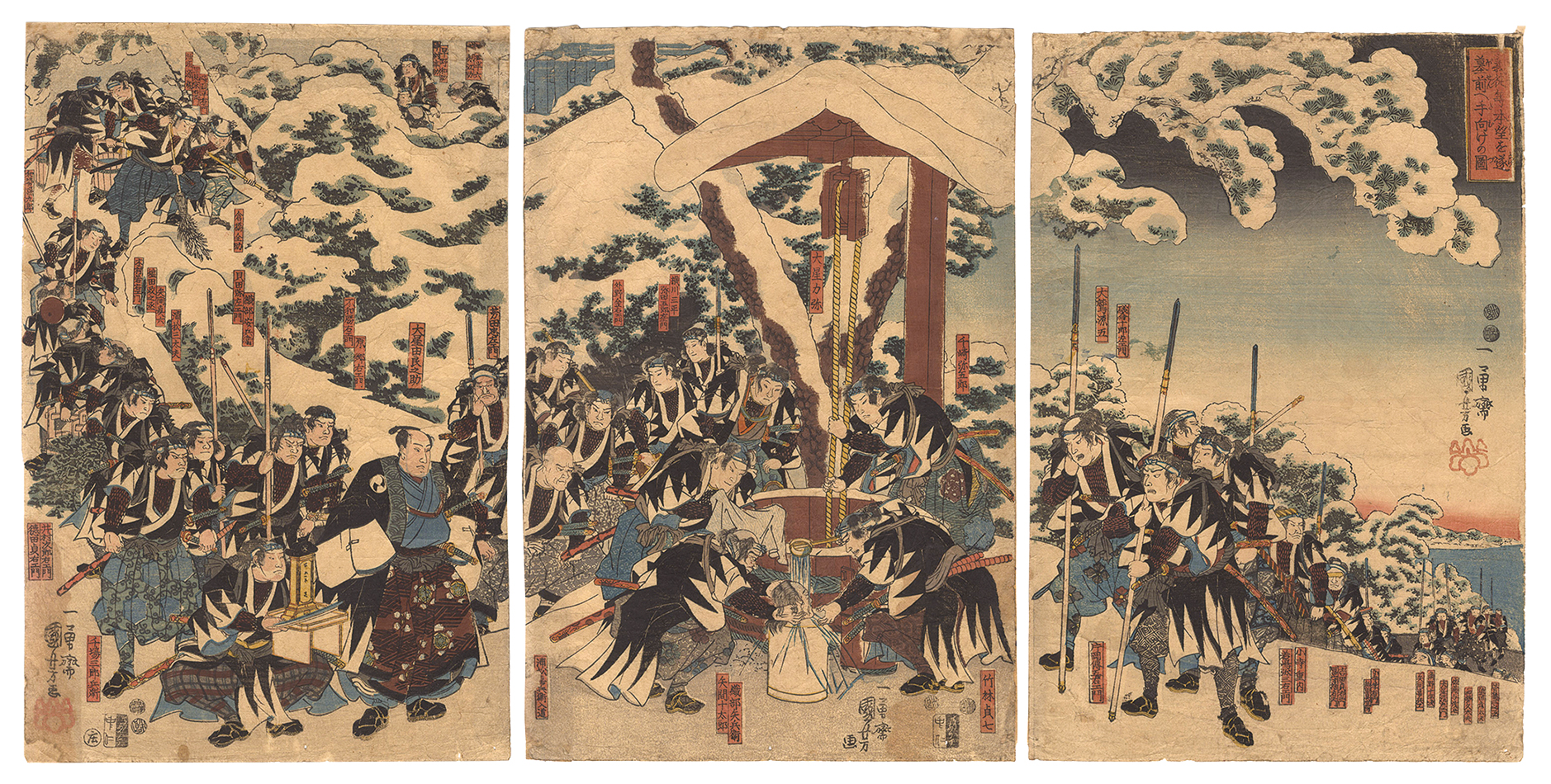 Kuniyoshi “The Loyal Retainers Washing Moronao's Decapitated Head before Presenting It to Their Lord's Grave”