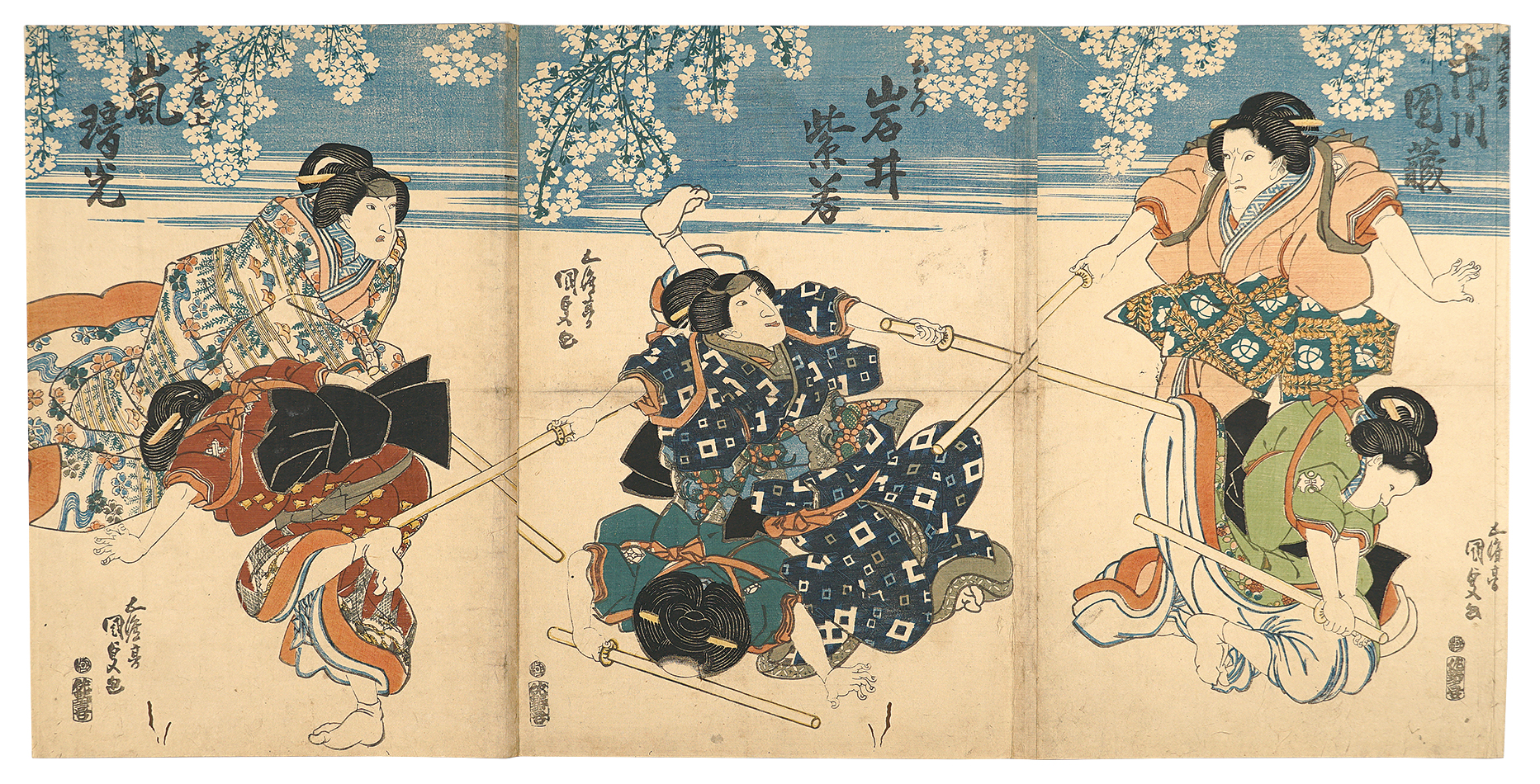 Kunisada I “Kabuki Play: Kazashi no Hana Shibai no Sangatsu”