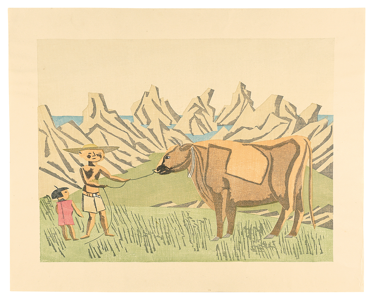 Maekawa Senpan “Brother and sister with cow”