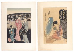 Kunisada I, Utamaro / Japanese-style lamp and Courtesan / Ryogoku Fireworks 【Reproduction】 [行燈と遊女／両国花火【復刻版】]