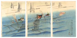 清親「宇治川佐々木高綱梶原景季水馬図」