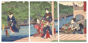 豊国三代 広重二代「源氏合筆四季　夏 王子音無川夕すゝみ」