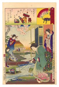 周延「名誉色咲分　大文字楼内 九重 乙女　仲の町 桃太郎」