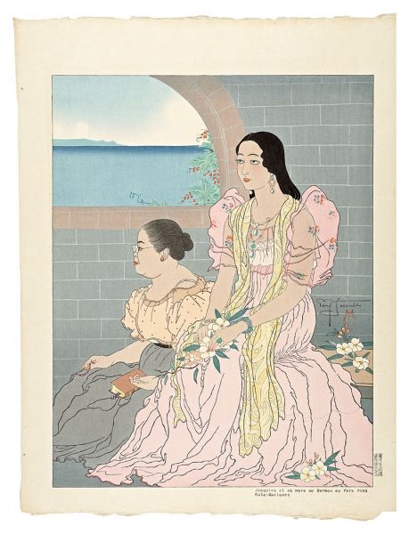 Paul Jacoulet “Mother and Daughter at Church”