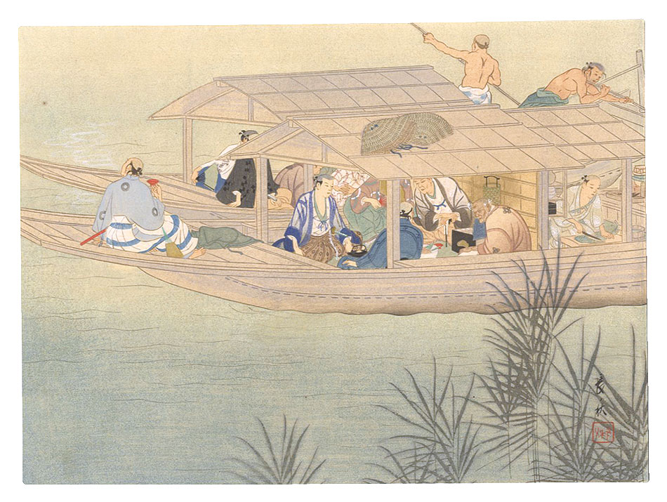Isoda Choshu “THE LOYAL RONINS / A secret Consultation of the Ronins pretending to the moon-viewing Revelry on the Sumida.”