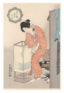 Kunisada I / Starlight Frost and Modern Manners / Woman Lighting a Lamp 【Reproduction】 [星の霜当世風俗 行燈【復刻版】 ]