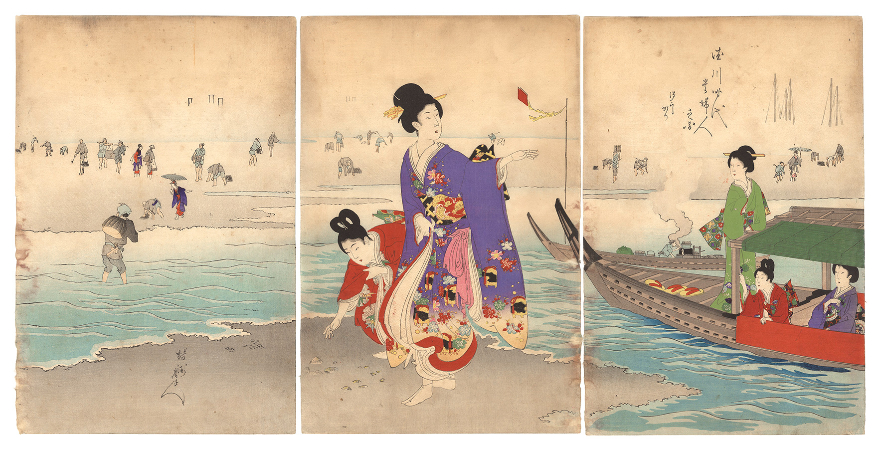 周延「徳川時代貴婦人之図　汐干がり」