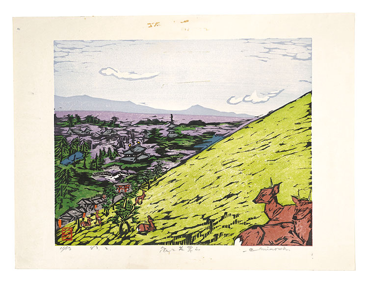 Minowa Itsuha “Hanga New One Hundred Views of Japan / Deer and Mount Wakakusa”