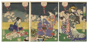 国輝二代「花尽東源氏之内　桜」