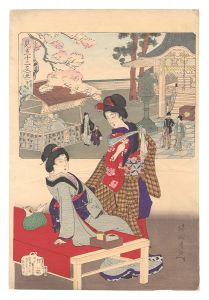 Chikanobu and Nobuhiro / Selections for the Twelve Zodiac Signs / Ox (Ushi): Ushijima Shrine, Mukojima [見立十二支　丑 向島牛島神社]