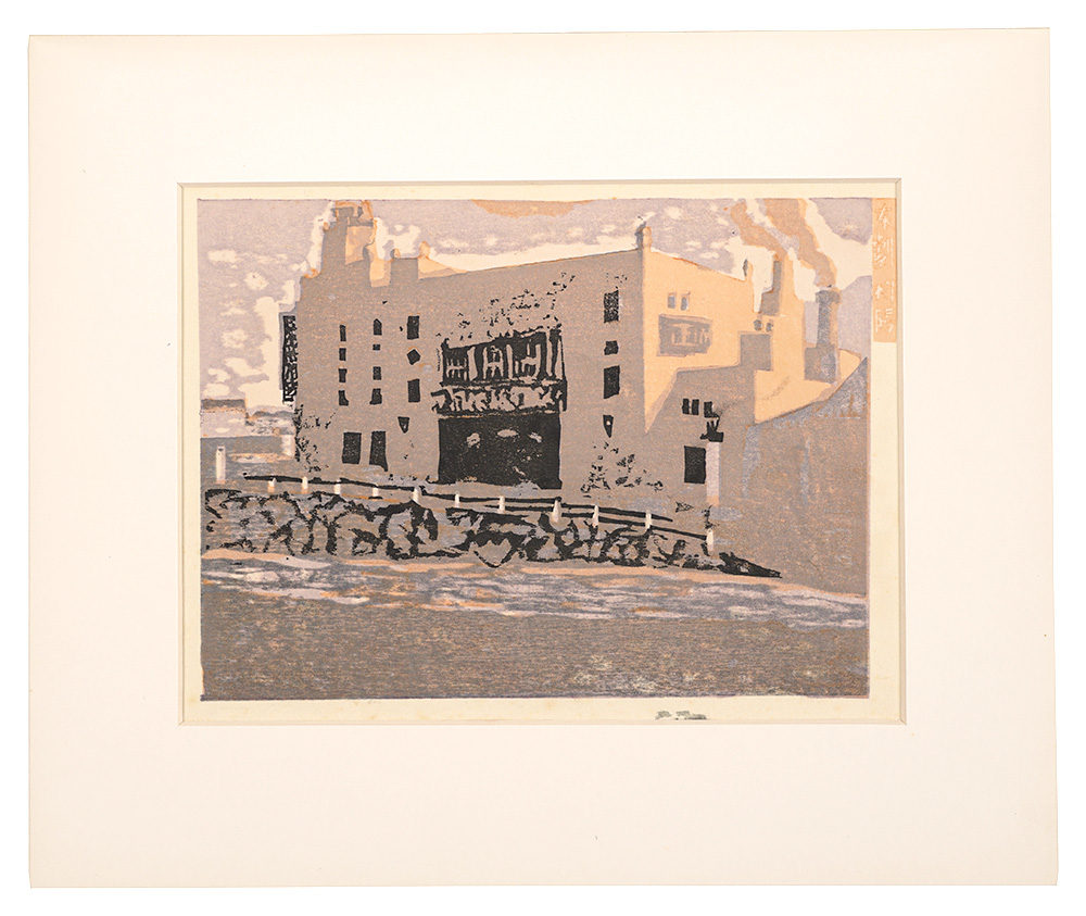Onchi Koshiro “Slanting Rays at Sunset, Tokyo Gekijo”