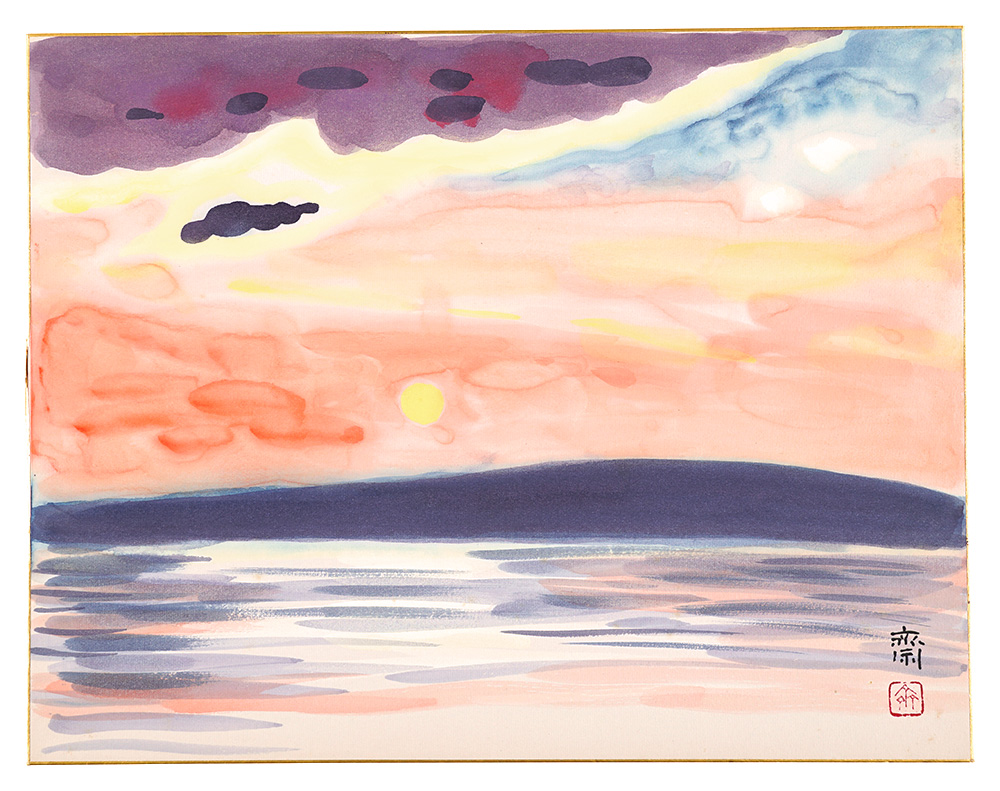 齊藤齋「自筆画色紙　日の出」