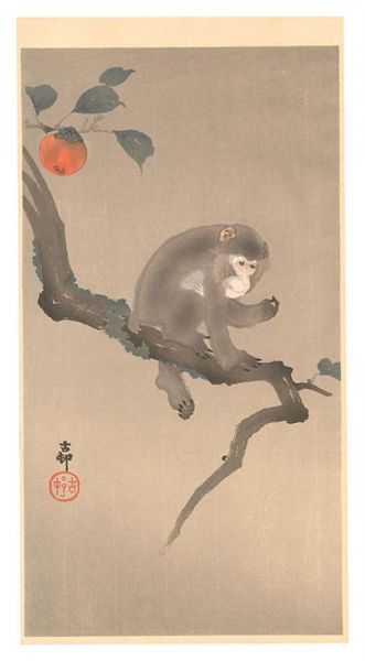 小原古邨（祥邨）「柿に猿」