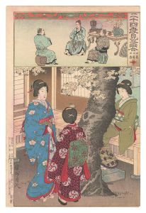 Chikanobu / Twenty-four Paragons of Filial Piety Matched with Parody Pictures / No. 21: T'ien Chen, T'ien Kuang, and T'ien Ch'ing [二十四孝見立画合　二十一 田真 田広 田慶]