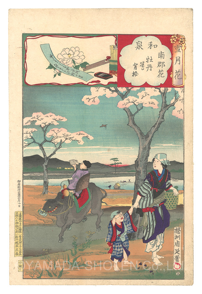 周延「雪月花　和泉 南郡花 牡丹花肖柏」