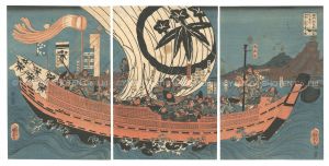 鎮西八郎為朝鬼夜叉を案内として島々へ押渡り猛威を震ふ図