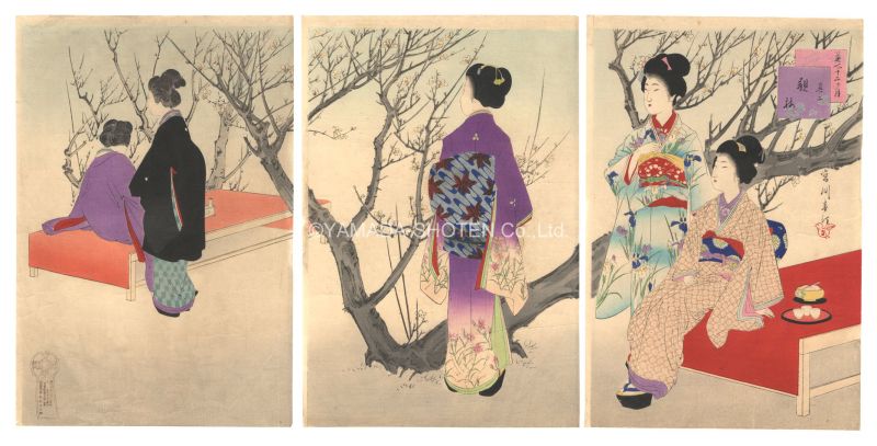 春汀「美人十二ヶ月　其ニ 観梅」