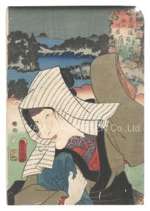 Toyokuni III / Actors for the Fifty-three Stations of the Tokaido Road / Nishi no kawara, between Odawara and Hakone: Tsukisayo [役者見立東海道五十三駅　小田原箱根間 西の川原 月小夜]