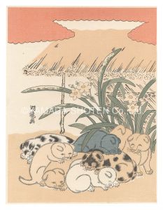 Koryusai / Narcissus and the Puppies【Reproduction】 [水仙と小犬【復刻版】]