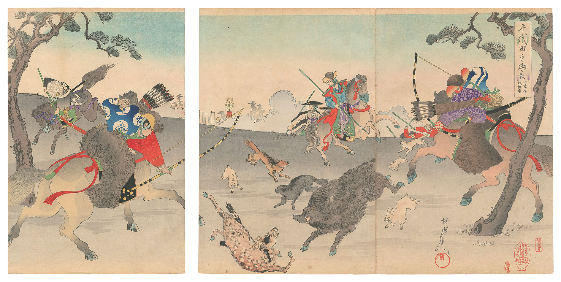 Chikanobu “Chiyoda Outer Palace / Hunting at Koganehara”