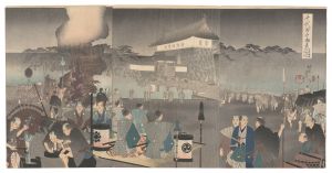 Chikanobu / Chiyoda Outer Palace / Daimyo Alighting at the Otemon Gate to Visit the Castle on the Day of the Boar in the Tenth Month [千代田之御表　玄猪諸侯登城大手下馬ノ図]