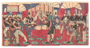 Chikanobu / Illustration of the Honored Commanders, Receiving the Emperor's Gift Cup [勲功之将江賜天盃之図]