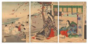 周延「林間煖酒焼紅葉」