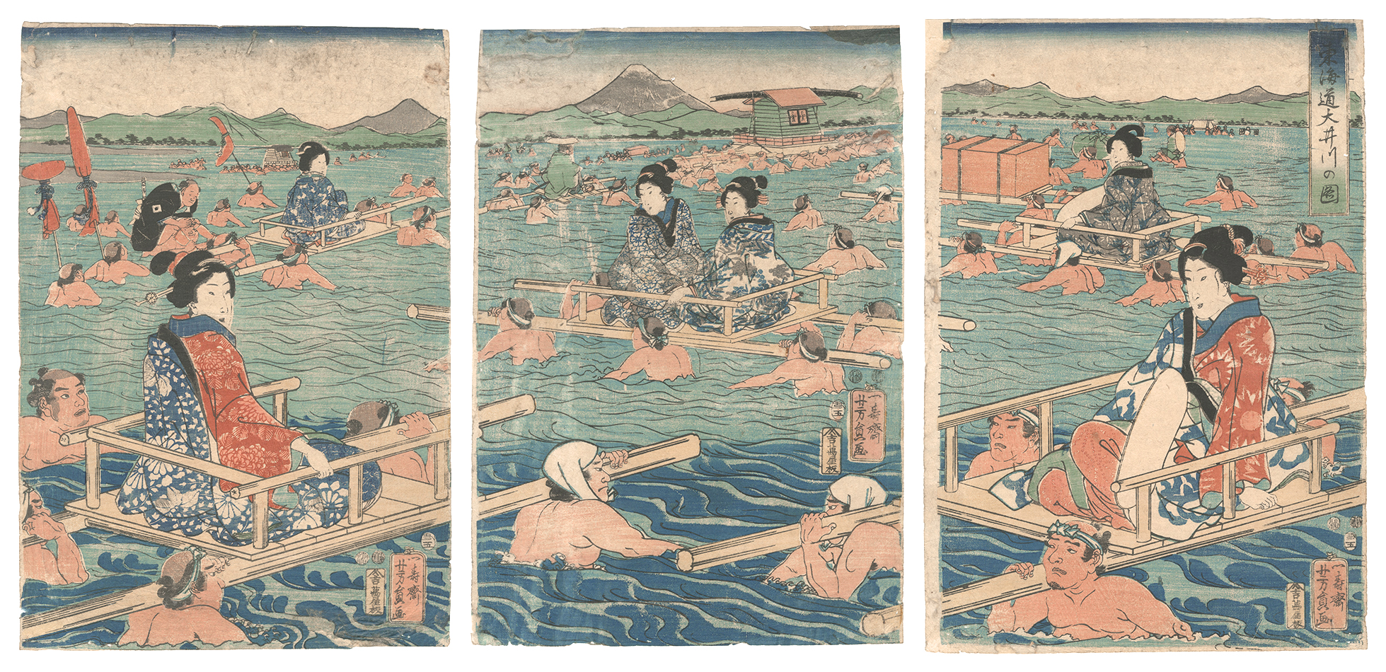 芳員「東海道大井川之図」