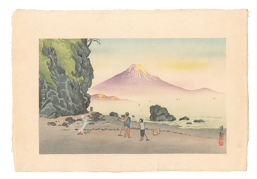 清親「駿河興津朝の富士」