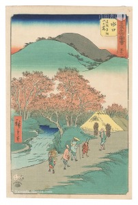 Famous Sights of the Fifty-three Stations / No. 51, Minakuchi: Famous Pine Trees at the Foot of Mount Hiramatsu