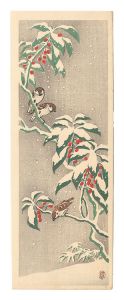 Ohara Koson (Shoson) / Nanten Bush and Sparrows in Snow (tentative title)