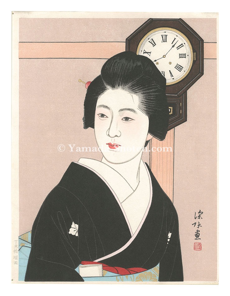 伊東深水「時計と美人（Ⅱ）」