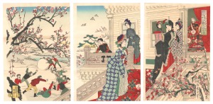 Chikanobu / Children Playing in the Snow under Plum Trees in Bloom [雪中梅荘群児遊戯図]