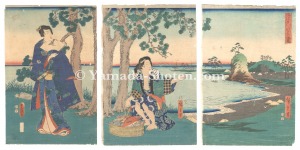 Hiroshige I and Toyokuni III / Fashionable Genji / Salt Kilns at Suma [風流けんし　須磨の塩竃]
