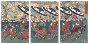芳幾「新吉原江戸町二丁目 佐野槌屋内黛突出シ之図」